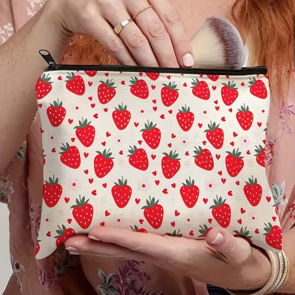 Strawberry Print Cosmetic Bag - Picture 3 of 4